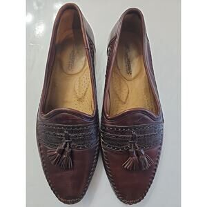 Santoni Tassel Brown Leather Loafers Lizard Accents Mens Shoes Size 11 Slip Ons